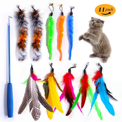 11Pcs Replacement Cat Feather Toy Set Feather Replacement Head Retractable Cat Stick Cat Products